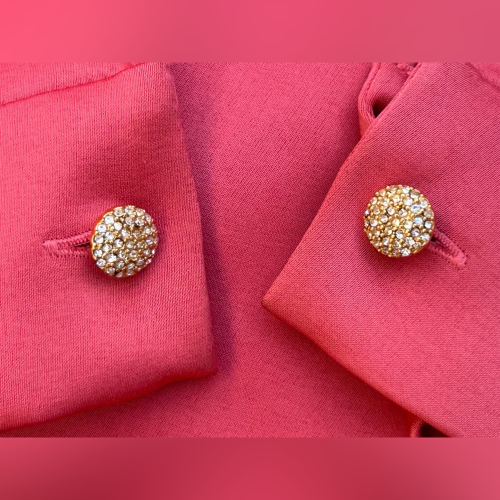 St. John Liquid Satin Blouse with Dramatic  Sleeves Crystal Buttons Coral Large - Picture 4 of 16